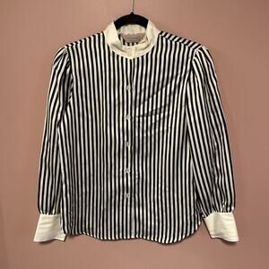 Vintage Harbour Isle Black White Striped 80’s Goth Minimalist Top Blouse Sz 11